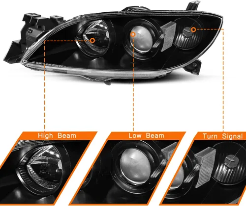 Vista 3 de Headlight Assembly Compatible with 2004-2009 Mazda 3 Sedan 4-Door Headlamp Driver and Passenger Side (Black Housing with Clear Reflector)