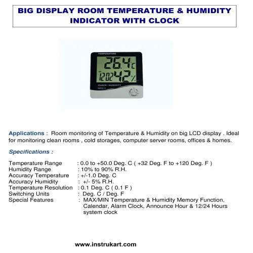 Vista 5 de Termo higrómetro de temperatura y humedad (rango de temperatura: 14°F a 122°F) para ambiente interior junto con certificado de calibración