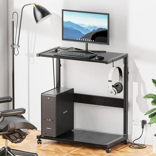 Vista 5 de JANE EYRE - Soporte ajustable para computadora para videojuegos: altura de 15 niveles Soporte para CPU con ruedas giratorias y toma de corriente