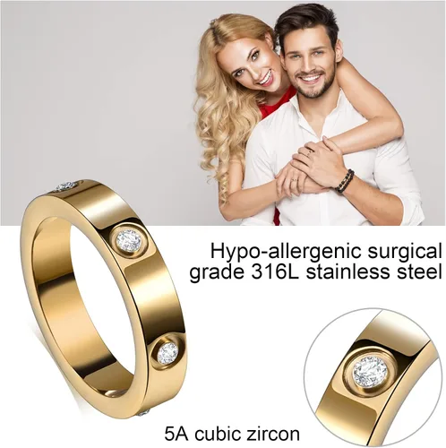 Vista 3 de Anillos de amor de la amistad chapados en oro de 18 quilates con circonita cúbica de acero inoxidable, anillos de promesa de boda, anillos de amor