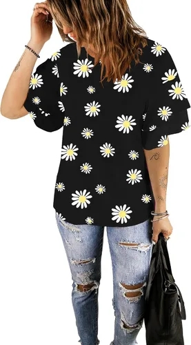Vista 6 de luvamia Blusa casual de manga acampanada de 34 con cuello redondo para mujer