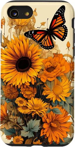 Vista 18 de Vintage Sunflower and Monarch Butterfly Case for iPhone 17