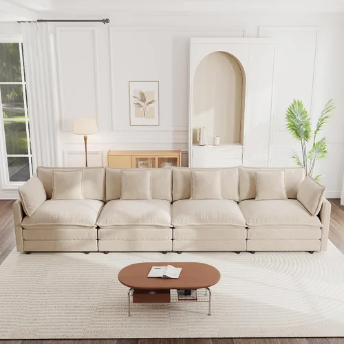 Vista 12 de Sofá modular de felpilla de 111.4 pulgadas, moderno juego de sofá de 3 asientos con asiento profundo, cómodo sofá nube con cojín de espuma doble