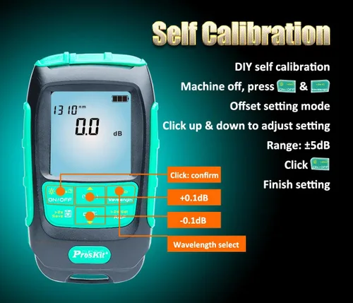 Vista 10 de Pro'sKit Tool Solutions MT-7617 Mini Palm 2 en 1 Medidor de potencia óptica de fibra óptica Medidor de potencia compacto Soporte de 10 longitudes
