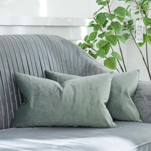 Vista 45 de Juego de 2 fundas de almohada decorativas de terciopelo de 14 x 14 pulgadas con cremallera, fundas de cojín cuadradas suaves y lisas de lujo