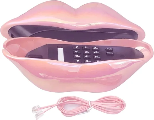 Vista 4 de Teléfono de Labios Rosados, Benotek Juego de Teléfono Fijo con Cable para Casa, Oficina, Hotel, Divertido y Lindo Teléfono de Boca para Fotografía