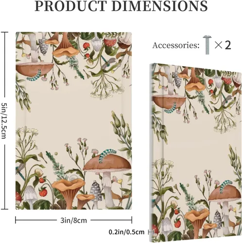 Vista 5 de Placa de Pared en Blanco de 1-Gang Sin Dispositivo Beige Lindo Vintage Boho de los 70s Hongo Fungus Planta Floral Botánica Libélula Interruptor
