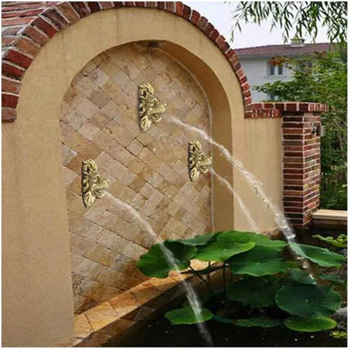 Vista 3 de Cabeza de león para colgar en la pared, boquilla de fuente de agua, rociador, fuente de estanque de jardín, cabezal de rociado de agua, riego