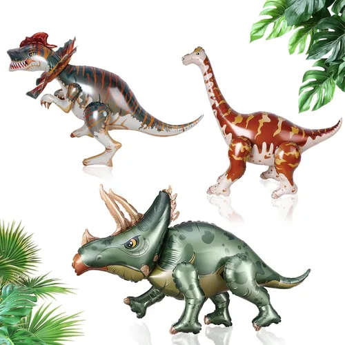 Vista 7 de Globos grandes de dinosaurio autoportantes 3PCS 96,52 cm Tiranosaurio Anquilosaurio Triceratops Globos inflables para kit de decoración de fiesta