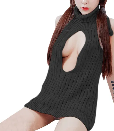Vista 3 de Olens Suéter de cuello alto sin mangas con espalda abierta de estilo japonés Suéter de cosplay de anime