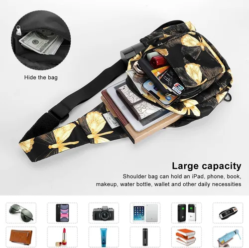Vista 5 de Kamo Bolso bandolera para mujer, bolso cruzado casual, mochila cruzada floral, mochila cruzada de viaje, bolsa de hombro para senderismo