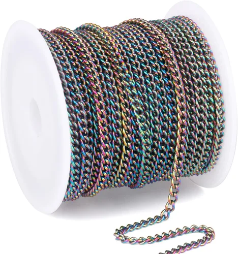 Vista 39 de Rollo de cadenas coloridas de acero inoxidable de 66 pies, acero inoxidable 304 de 0.059 pulgadas de acero inoxidable 304, cadenas trenzadas