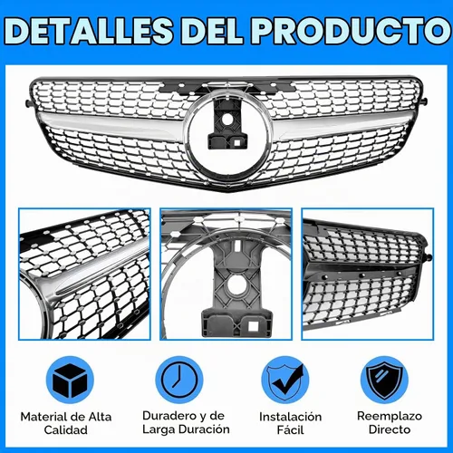 Vista 2 de Parrilla delantera para Mercedes Benz W204 C200 C300 C350 estilo diamante rejilla 2008 2009 2010 2011 2012 2012 2013 2014