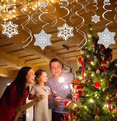 Vista 2 de Moon Boat adornos de Navidad, copos de nieve colgantes, remolinos, fiesta de invierno, país de las maravillas, Navidad, suministros