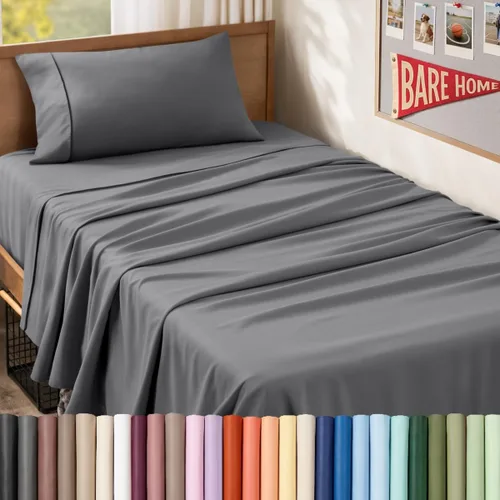 Vista 123 de Bare Home Juego de Sábanas Twin - Sábanas de Cama de Microfibra Ultra-Suave 1800 - Doble Cepillado - Bolsillos Profundos - Ajuste Fácil - Extra