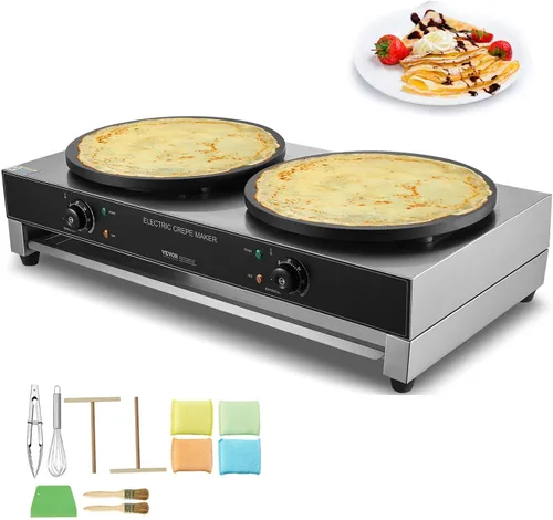 Vista 10 de VEVOR máquina eléctrica para hacer crepés, máquina comercial para crepés de 16 pulgadas, plancha plana de 1700W para crepes, máquina antiadherente