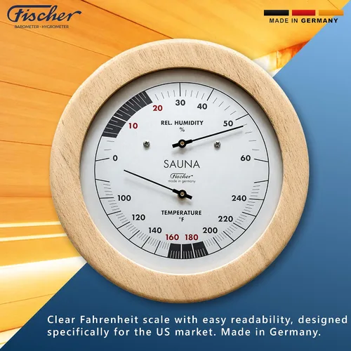 Vista 2 de Fischer Termómetro de sauna (°FahFahrenheit) e higrómetro 6.1 pulgadas, 196TH-03F - Fabricado en Alemania