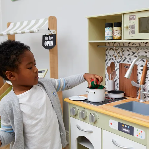 Vista 8 de Teamson Kids - Little Chef Boston Modern Play Kitchen - Verde oliva/Blanco 22.25 x 12 x 37.5 pulgadas