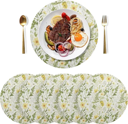 Vista 3 de Yellow White Wildflowers Place Mat, Washable Heat Place Mat for Kitchen one sizex1