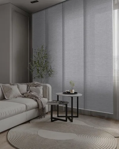 Vista 10 de GoDear Design Cordless Adjustable Sliding Panel Track Vertical Blinds, 45.8"- 86" W x 96" H, Patio Sliding Door Blinds, Brown Trimmable Fabric Panel