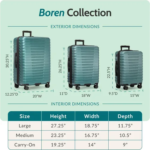 Vista 2 de U.S. Traveler Boren - Maleta de viaje extensible rígida con 8 ruedas giratorias, color verde azulado, juego de 2 piezas