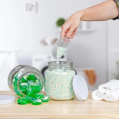 Vista 5 de Cornucopia Brands Tarro de vidrio transparente de boca ancha de 64 onzas, libre de BPA de grado alimenticio con tapa de metal (medio galón); tarro