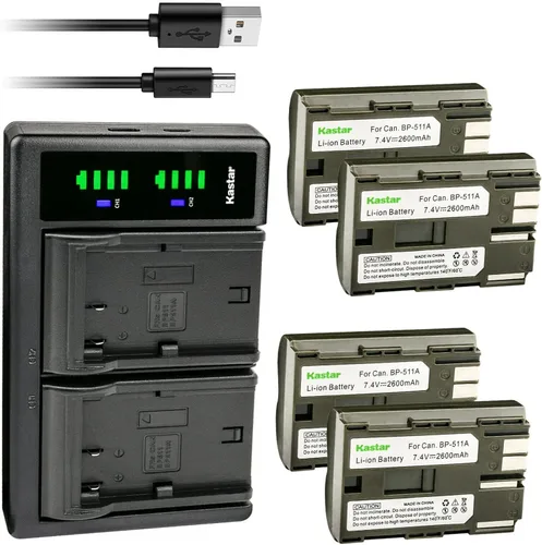 Vista 7 de Kastar Cargador de batería USB LTD2 - Reemplazo para Canon BP-511A, BP-512A, BP-522, CB-5L, CG-580, BG-E2N