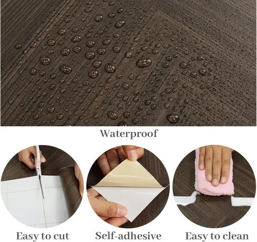 Vista 8 de VaryPaper Papel de contacto de madera marrón oscuro de espiga de 15.7 x 78.7 pulgadas para encimeras, papel tapiz de madera impermeable