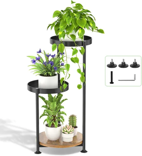 Vista 13 de Oppro - Soporte para plantas de interiores y exteriores, estante de metal de 3 niveles para macetas, soporte alto para múltiples plantas en esquina