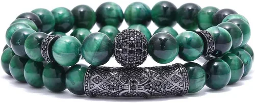 Vista 9 de BOMAIL - Pulsera elástica de piedras de ojo de tigre de 8 mm para mujeres y hombres