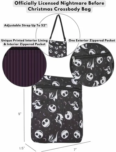 Vista 3 de Disney Bolso bandolera Nightmare Before Christmas Jack Skellington AOP Sling para mujer, Negro