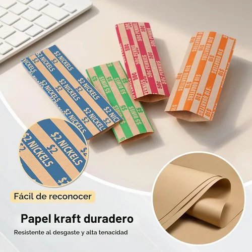 Vista 3 de Envoltorios de monedas 100 surtidos, envoltorios de rollos planos para monedas, incluyendo 30 cuartos, 30 centavos, 20 monedas de diez centavos, 20