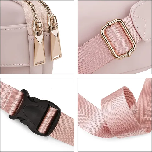 Vista 5 de Uromee Riñonera para mujer, bolsa de cintura ligera, para viajes, correr, senderismo, correa ajustable, 0227 PU Rosa Oscuro, S