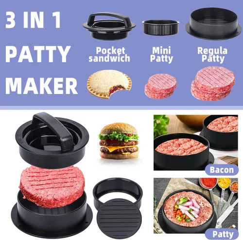 Vista 2 de Smash - Prensa de hamburguesa rectangular de acero inoxidable, molde de hamburguesa rellena, cepillos de salsa, 50 piezas de papel encerado 4 en 1