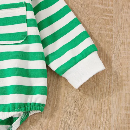 Vista 7 de Ropa de otoño con cuello redondo y cuello redondo para bebé de manga larga a rayas de gran