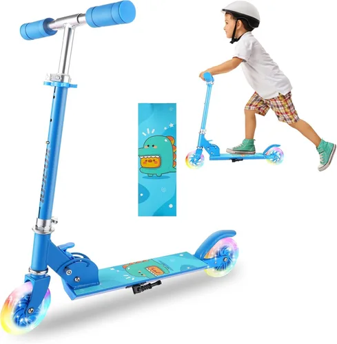 Vista 8 de Patinete para niños de 3 a 12 años - Patinetes para niños con ruedas LED iluminadas y manillar ajustable en 3 niveles, patinete rosa plegable
