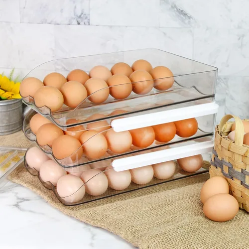 Vista 7 de Creekview Home Emporium Recipiente para huevos para refrigerador, cajón de plástico transparente apilable de 3 niveles, 4 docenas de capacidad