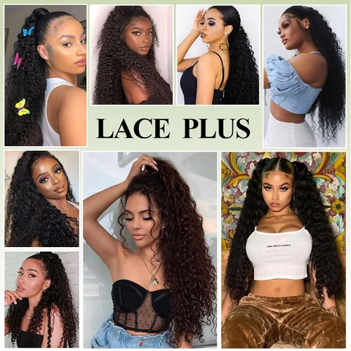 Vista 7 de Extensión de cabello rizado de 24 pulgadas, color negro, sintético, con clip instantáneo, con cordón, extensiones de cabello largo para cola de #1B