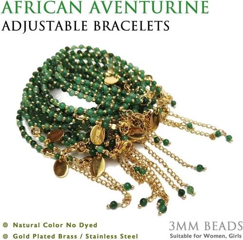 Vista 3 de Morchic - Pulsera ajustable de pulgadas para mujer, con mini cuentas de gemas naturales, serie de dijes de gemas de energía, regalo de cumpleaños