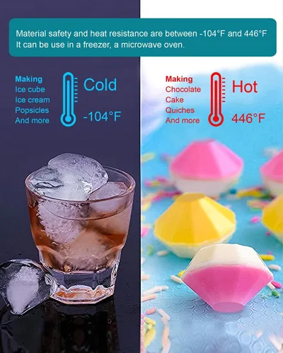 Vista 11 de Moldes para cubitos de hielo con forma de diamantes, moldes de silicona transparentes con forma de diamante grande, 2 pulgadas, forma de diamante