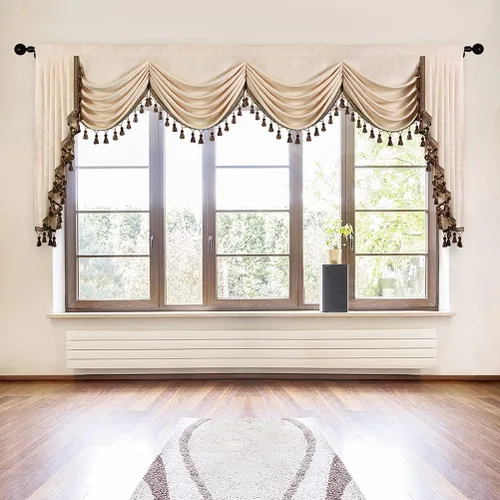 Vista 75 de ELKCA Cenefa de cortina de felpilla beige para ventana de sala de estar, cenefa de cascada para dormitorio, bolsillo para barra