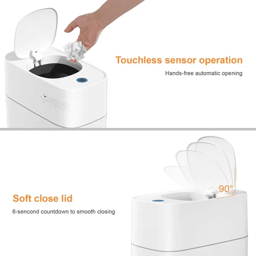 Vista 3 de MOPALL - Cubo de basura automático con sensor de movimiento para baño con tapa, de 3 galones, basurero sin contacto con auto-adsorción, papelero