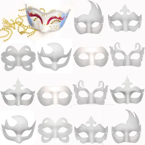 Vista 9 de 14 PCS DIY White Masks Paper Half Face Masquerade Masks Craft Mardi Gras Mask Paintable Blank Halloween Party Mask