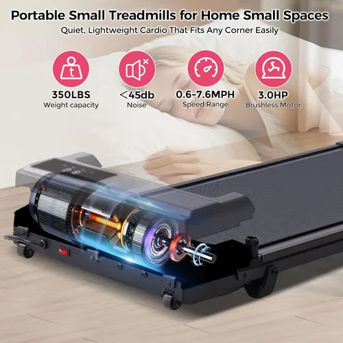 Vista 3 de Walking Pad with Handle Bar, 2026 Upgrade Small Walking Pad Treadmill with Incline, 3.0HP Portable Under Desk Treadmill with Handles for Home Small
