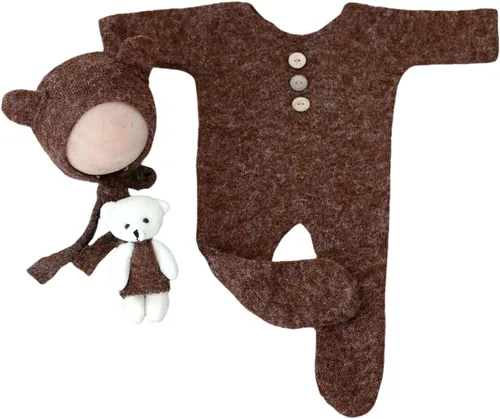 Vista 14 de Zeroest Traje de fotografía para recién nacido, accesorios para sesión de fotos de bebé, accesorios de oso para fotos de bebé recién nacido