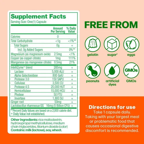 Vista 4 de Culturelle Defensa contra la hinchazón y el gas, enzimas digestivas y probióticos para la salud digestiva, 30 cápsulas, apoya la indigestión