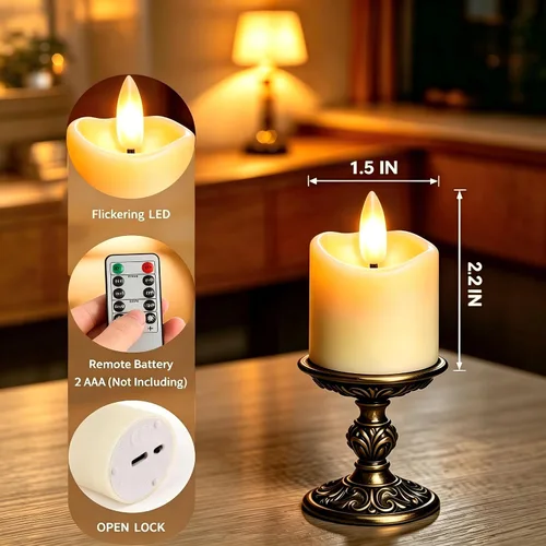 Vista 8 de Velas de té recargables sin llama con temporizador remoto, 1.5 x 2.2 pulgadas, velas votivas eléctricas falsas parpadeantes para aniversario, boda