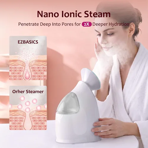 Vista 4 de EZBASICS Vaporizador facial iónico para el hogar, humidificador de niebla cálida atomizador para cara, sauna, spa, senos nasales, hidratación