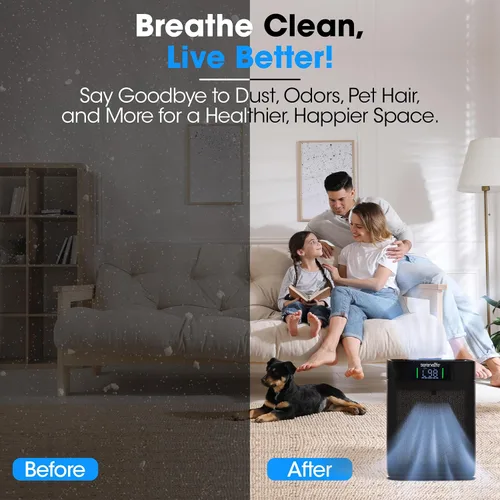 Vista 3 de SereneLife Purificador de aire HEPA para el hogar, WiFi inteligente y control de aplicaciones, purificador de aire ultra silencioso para dormitorios