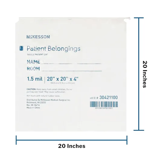Vista 7 de McKesson Bolsa de pertenencias para pacientes con cierre de cordón, blanca, 4 x 20 x 20 pulgadas, 250 unidades White
